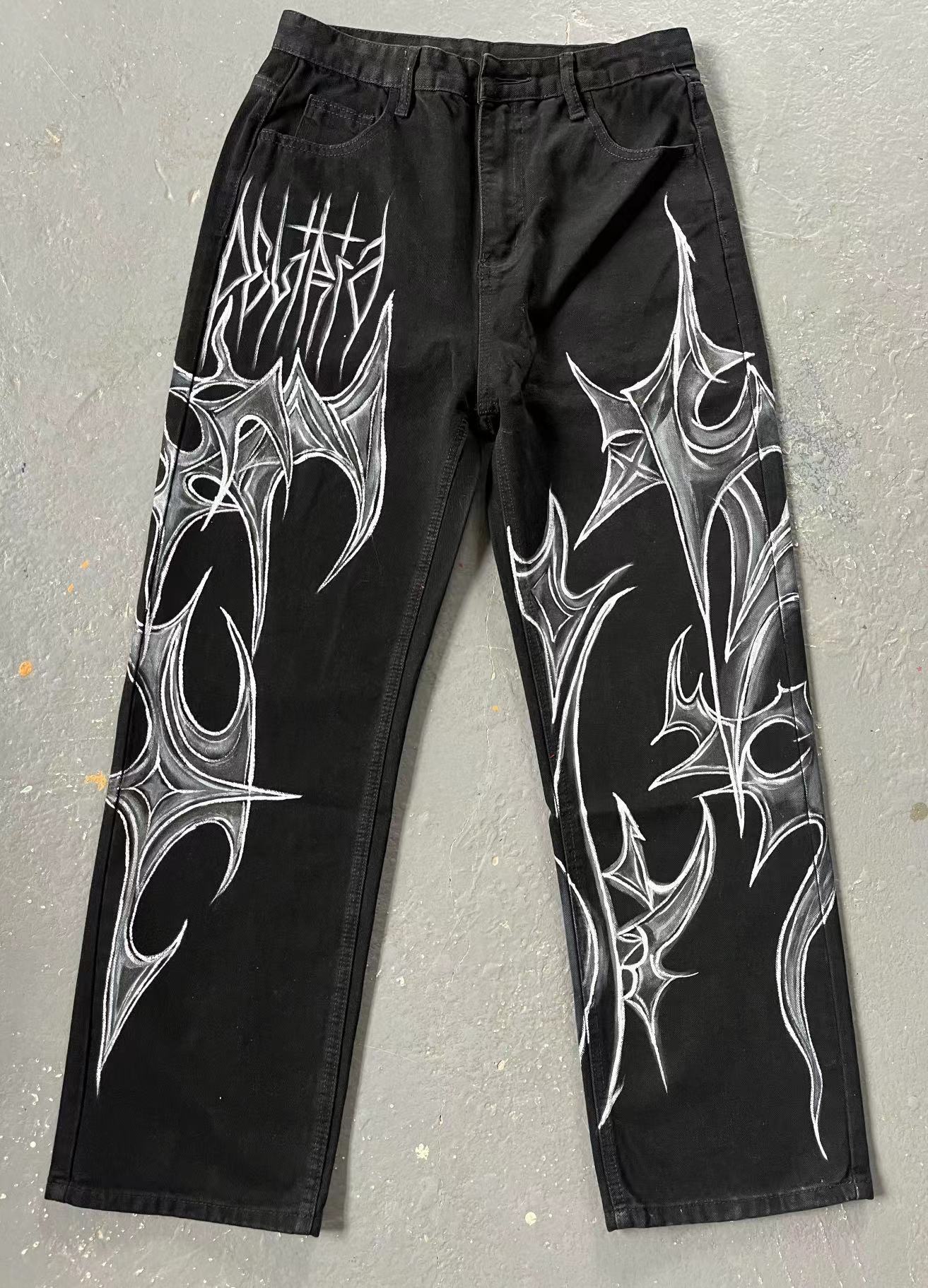 Black Jeans That Don't Fade American Street Graffiti Style For Men And Women